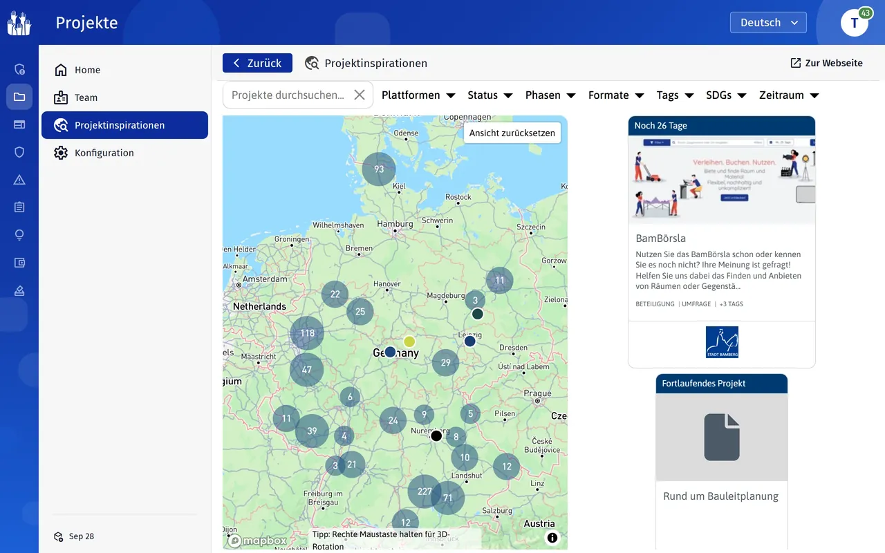 Projektinspirationen: Projekte anderer Kommunen auf einer Karte